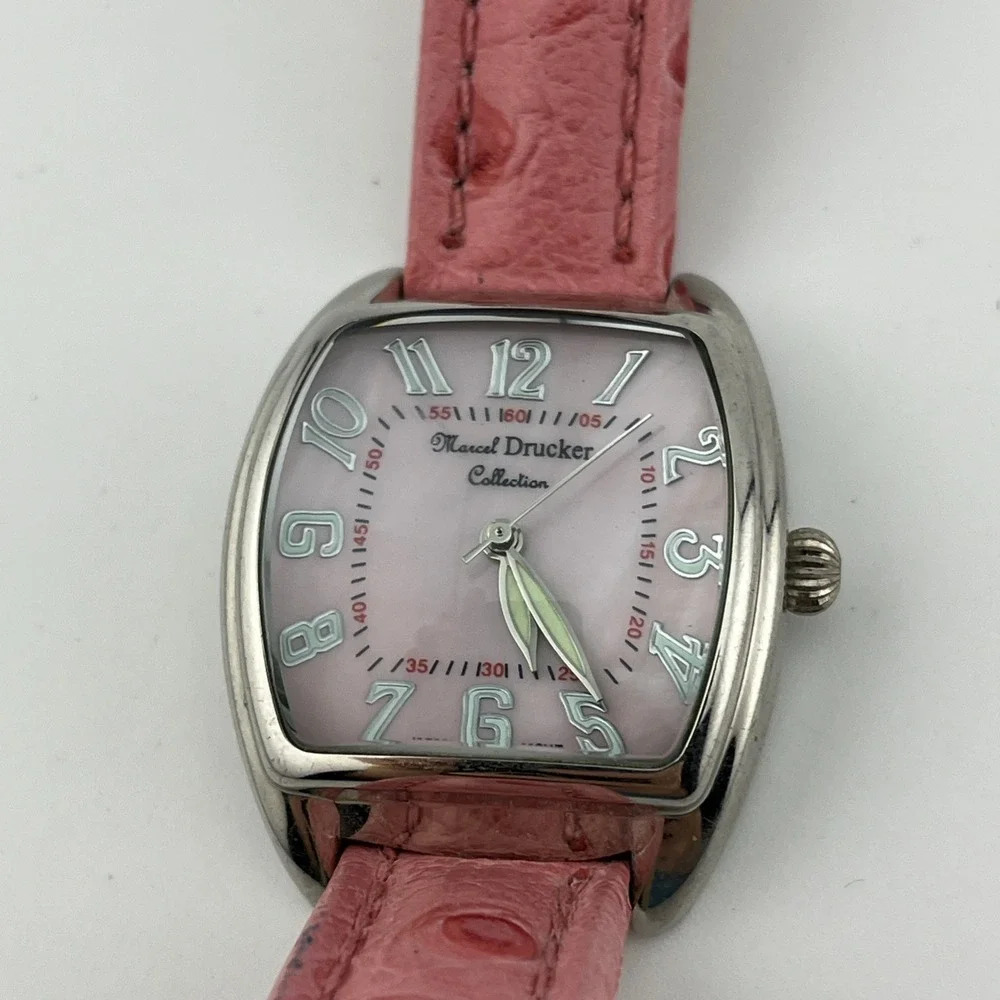 Marcel Drucker Collection Watch 32mm Case Pink MOP Dial Leather Band New Battery